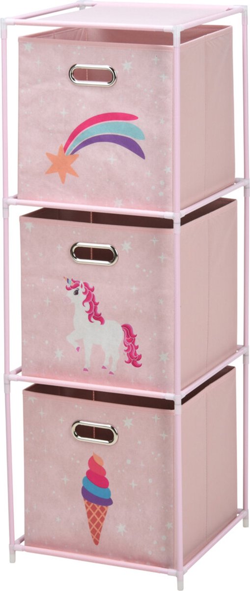 Storage solutions Opbergrek 3-laags - met manden - metaal - 35 x 35 x 102 cm - eenhoorn thema