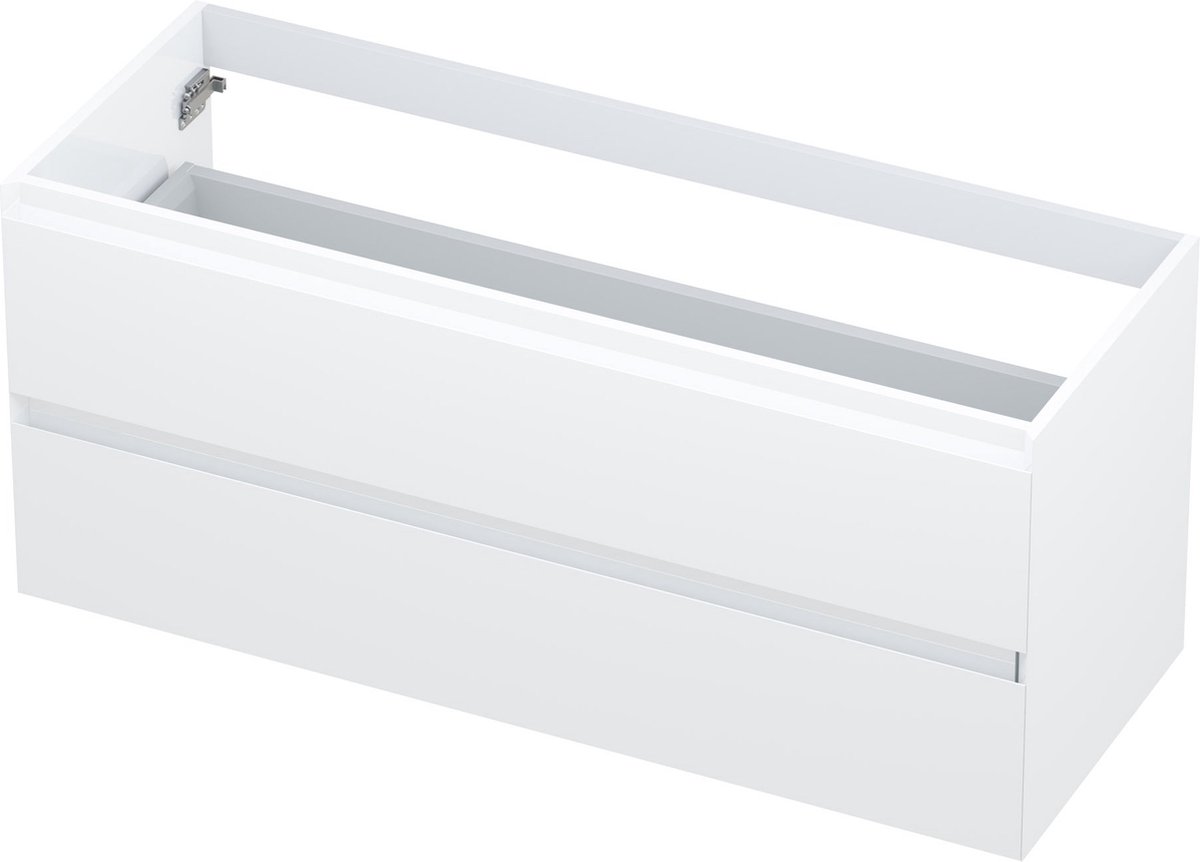 INK® wastafelonderkast 2 laden greeploos gelakt 120x45x52cm, hoogglans wit