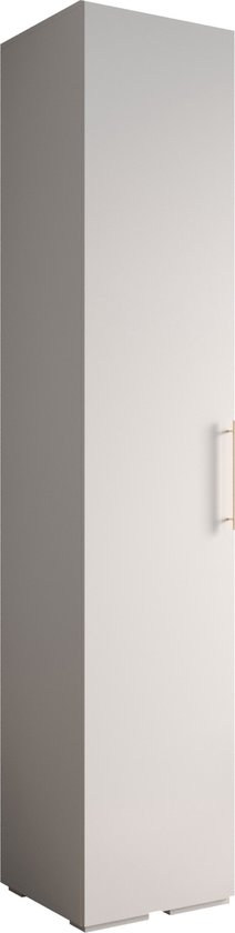 Opbergkast Kledingkast met 1 draaideuren Garderobekast slaapkamerkast Kledingstang met planken | Gouden Handgrepen, elegante kledingkast, glamoureuze stijl (LxHxP): 50x237x47 cm - IVONA 3 (Wit, 50 cm)