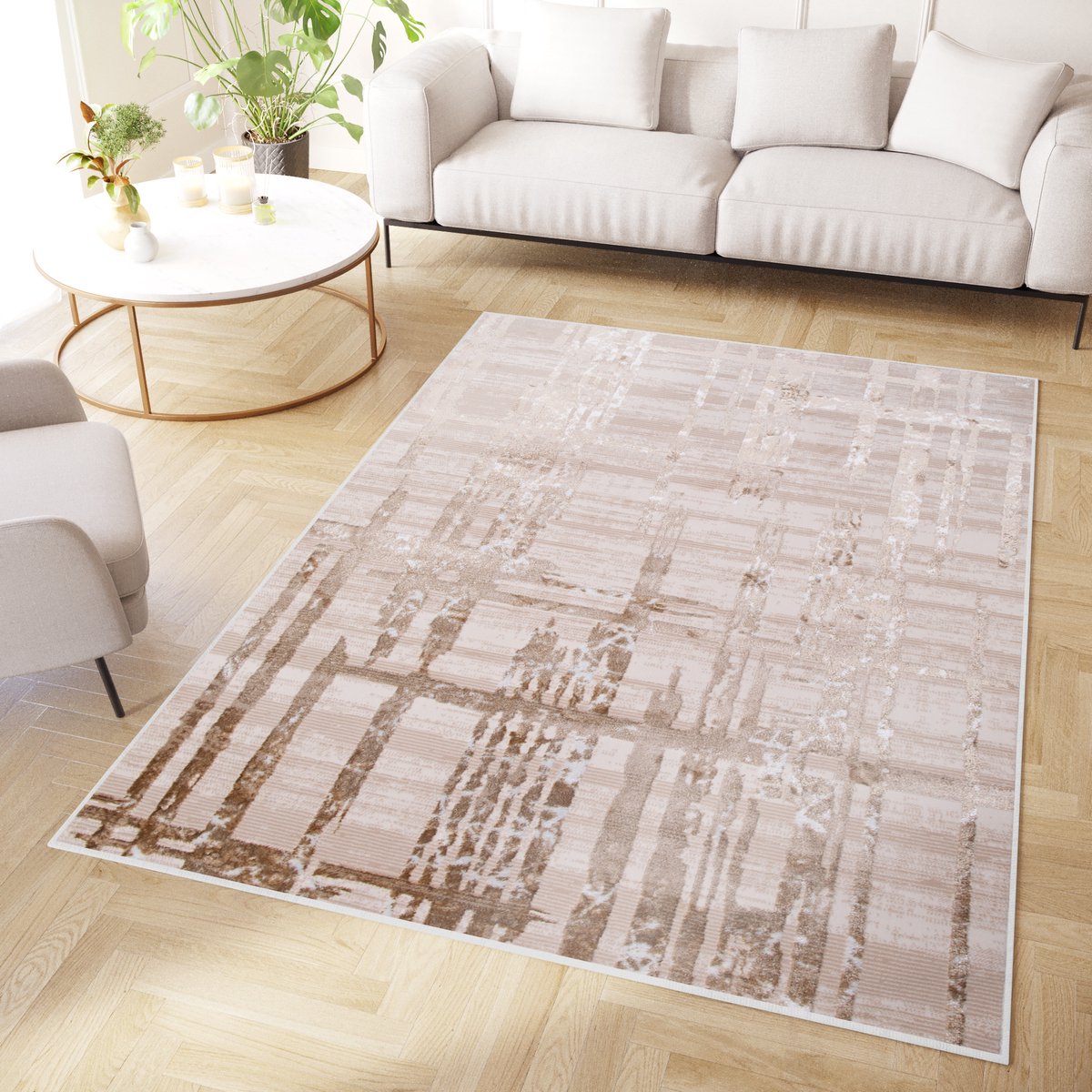 Tapiso Crystal Vloerkleed Beige Bruin Zigzag 3D Effect Tapijt Maat- 120x170 Bruin 2