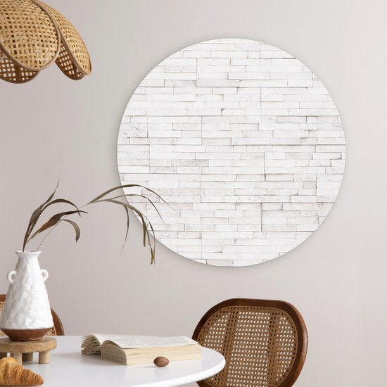 WallCircle - Cercle mural 60x60 - Pierre - Briques - Wit - Texture - Tableaux ronds salon - Plaque murale ronde - Cercle de Décoration murale murale - Décoration de chambre à l'intérieur - Cercle Décoration murale - Accessoires de maison