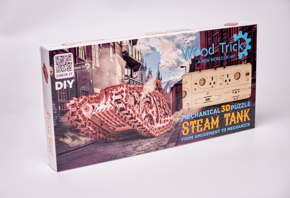 Wood Trick - Modelbouw 3D houten puzzel - Stoom tank - Steam tank (WDTK030) - 381 stuks - Geen lijm noch verf nodig! — afbeelding 8