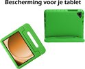 Groen kindvriendelijk tablet hoesje met handvat en ingebouwde standaard.