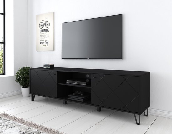 Meubella - TV-Meubel Barlo - Mat Zwart - 183 cm