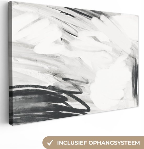 Canvas schilderij - Abstract - Verf - Zwart - Wit - Grijs - Schilderijen op canvas - Canvasdoek - 120x80 cm - Foto op canvas - Wanddecoratie