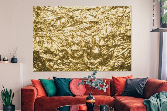 Canvas schilderij 150x100 cm - Wanddecoratie Gouden folie met een gerimpelde textuur - Muurdecoratie woonkamer - Slaapkamer decoratie - Kamer accessoires - Schilderijen