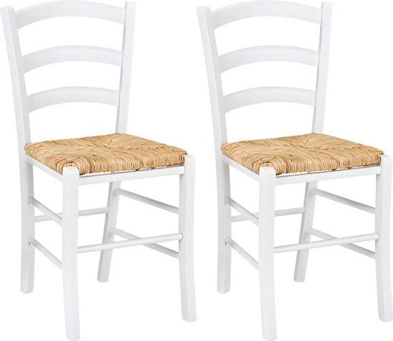 Set van 2 stoelen PAYSANNE - massief beuken wit , rijststro L 39 cm x H 86 cm x D 41 cm