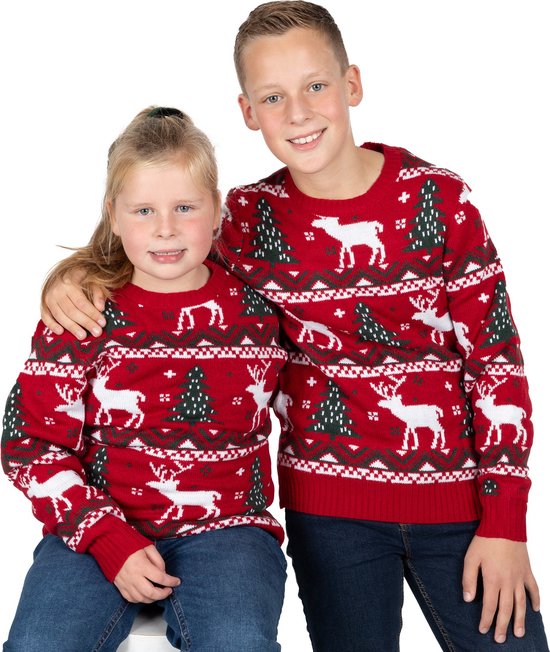 Foute Kersttrui Kinderen - Jongens & Meisjes - Christmas Sweater "Gezellig Kerst Rood" - Maat 146-152 - Kerstcadeau