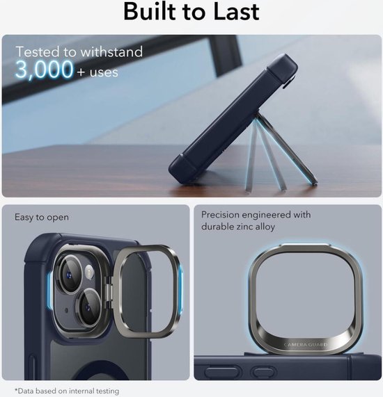 Coque ESR Armor Tough HaloLock adaptée à Apple iPhone 15 | Compatible avec MagSafe | avec béquille de rangement | Protection complète | Protection Extra de la caméra | Bleu transparent