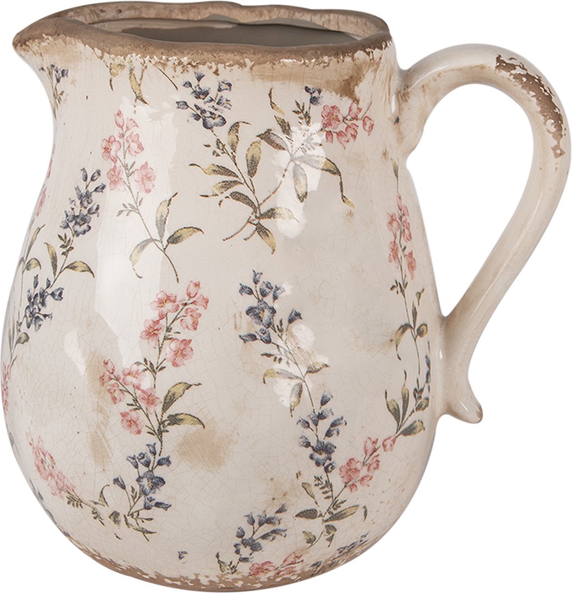 Clayre & Eef Decoratie Kan 21x16x20 cm Beige Roze Keramiek Bloemen