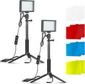 Neewer® - Basis Set van 2 LED Verlichting met Kleurtemperatuur van 5500K voor Tafel Fotostudio met Statief Basis, Oranje, Blauwe en Transparante Kleurgelfilters voor Fotostudio Producten, Speelgoed, Sieraden - Verbeter je Fotografie