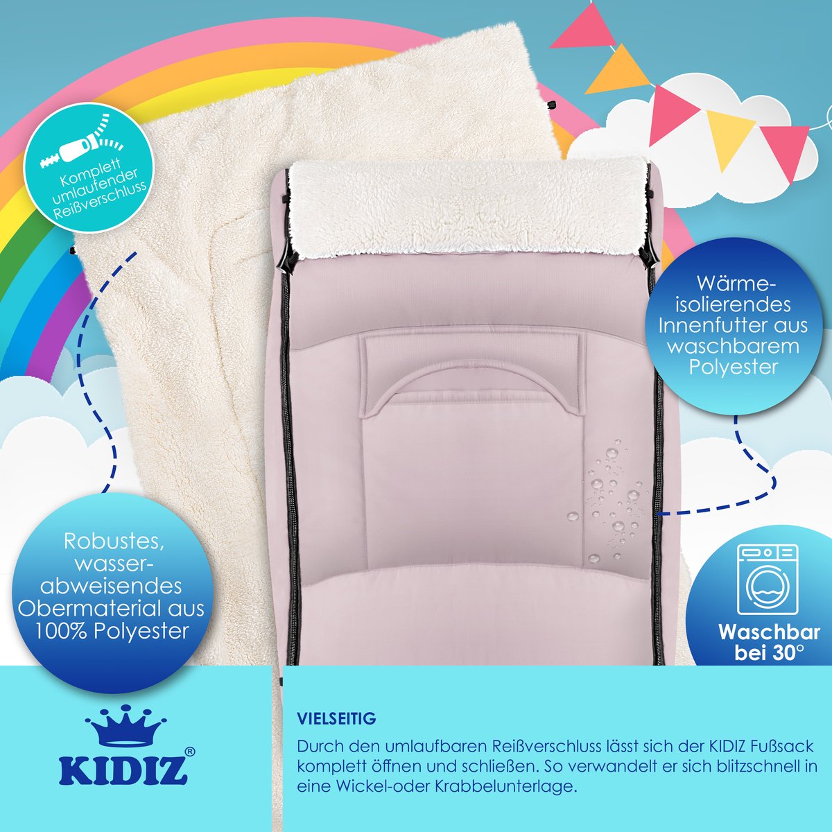 KIDIZ® Voetenzak voor Autostoeltje en Buggy met Ritssluiting - Baby Slaapzak Deken voor Maxi-Cosi & Wandelwagen / Kinderwagen - Roségoud – foto 7