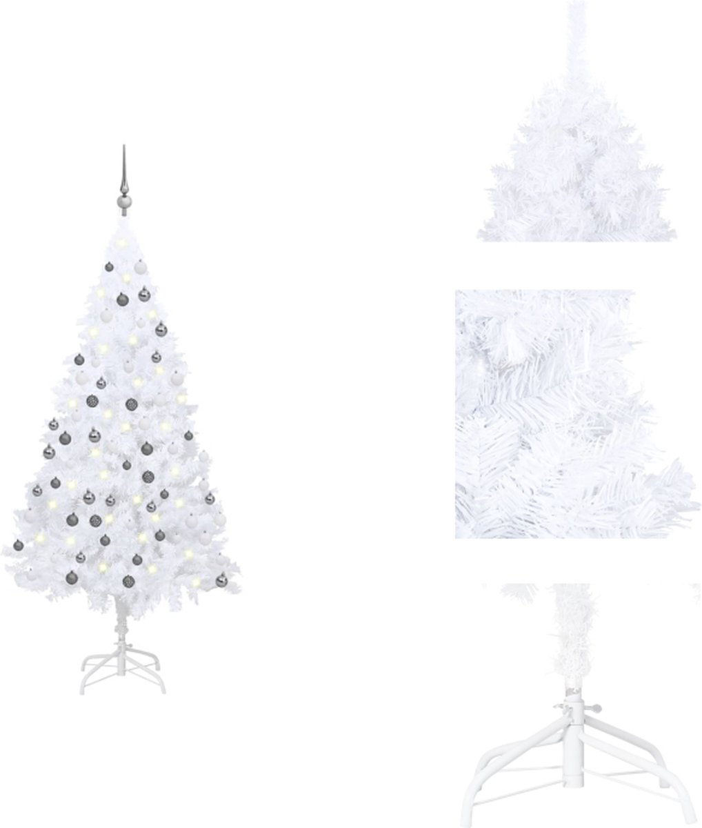 vidaXL Kunstkerstboom - 120 cm - wit - met LED-verlichting - Decoratieve kerstboom