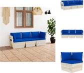 vidaXL Pallet Hoekbank - Tuinbank - 60x60x65 cm - Blauw kussen - Geïmpregneerd vurenhout - Tuinset