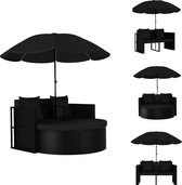 vidaXL Rattan loungeset - inclusief parasol - zwart - PE-rattan - 130 x 58 x 77 cm - 119 x 54 x 36 cm - 1.8 m - 6 cm - 4 cm - afneembare kussenhoes - afneembare voetenbank - montage vereist - Ligbed