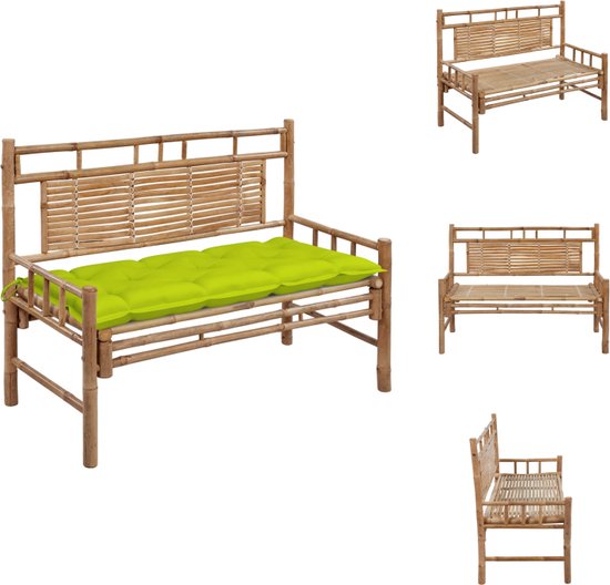 vidaXL Bamboe Tuinbank - 120 x 55 x 90 cm - Houten Bankje met Helder Groen Kussen - Waterdicht - 100% Polyester - Tuinbank