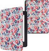 kwmobile hoes geschikt voor Amazon Kindle Paperwhite - Magnetische sluiting - E reader cover in rood / oudroze / blauw - Pastelbloemen design