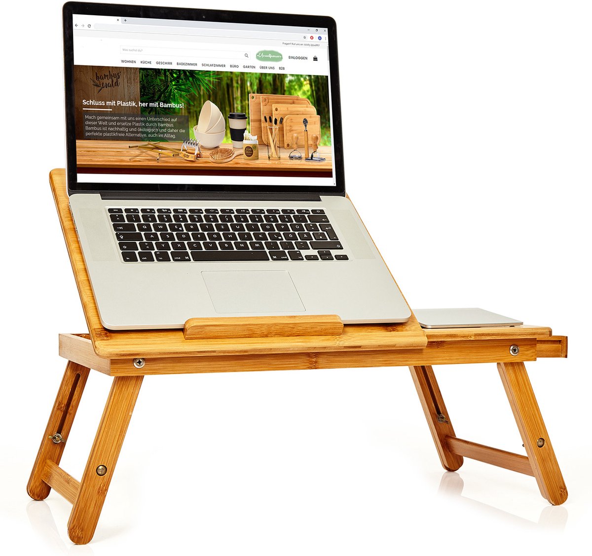 Bedtafeltje opvouwbaar laptoptafeltje in hoogte verstelbaar 54x21-29x35cm(BxHxD) bamboe