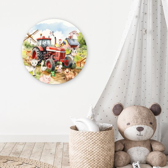WallCircle - Cercle mural animaux de la ferme 60x60 cm - Cercle mural chambre enfant tracteur - Décoration chambre fille - Chambre enfant - Peintures chambre enfant - Décoration murale chambre garçon - Décoration murale chambre garçon aquarelle