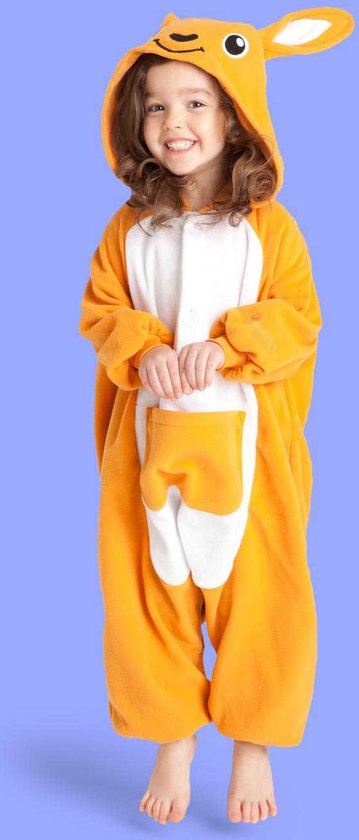 KIMU Onesie Kangoeroe Pak - Maat 152-158 - Kangoeroepak Kostuum Oranje Buidel - Jumpsuit Zacht Huispak Dierenpak Pyjama Dames Heren Festival