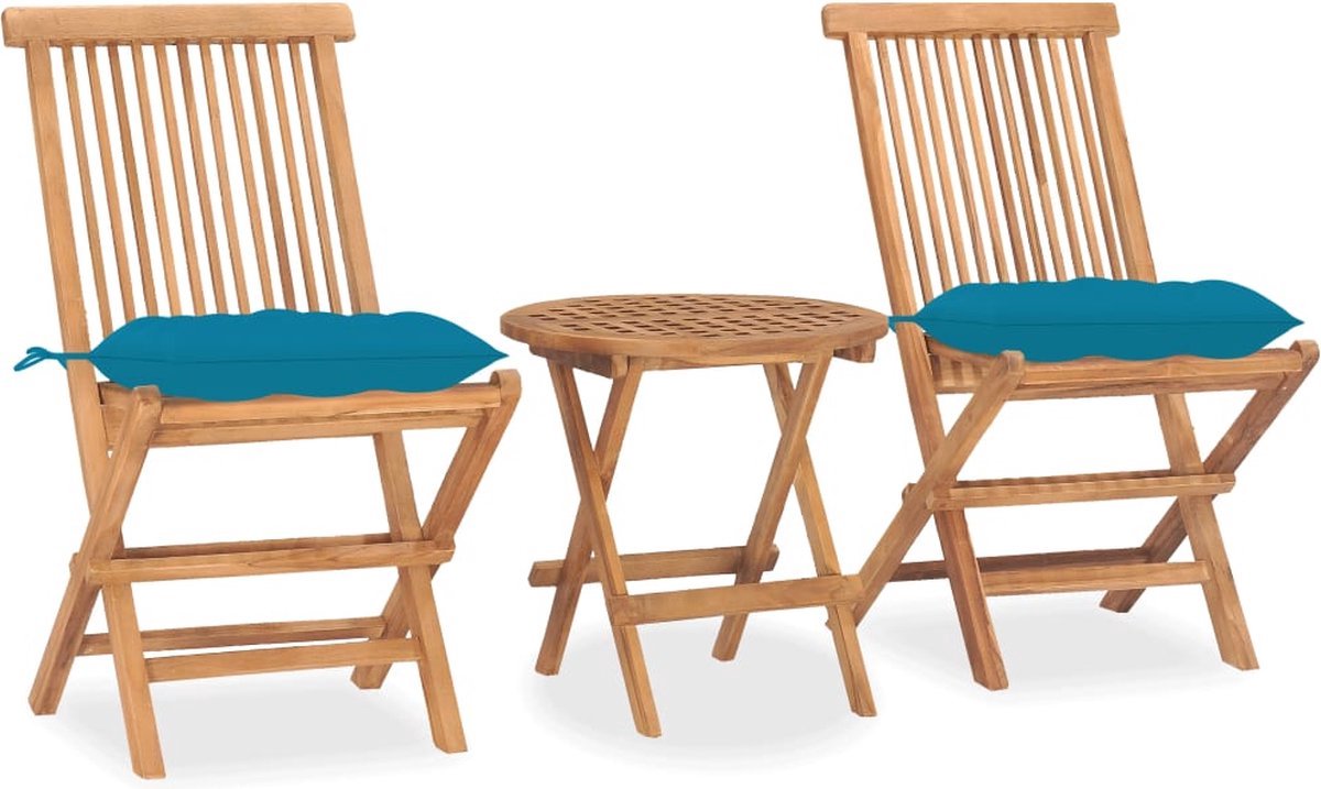 The Living Store 3-delige Tuinset inklapbaar met kussen massief teakhout - Tuinstoel - Teak Meubilair - Buitentafel - Lounge Set - Tuinset