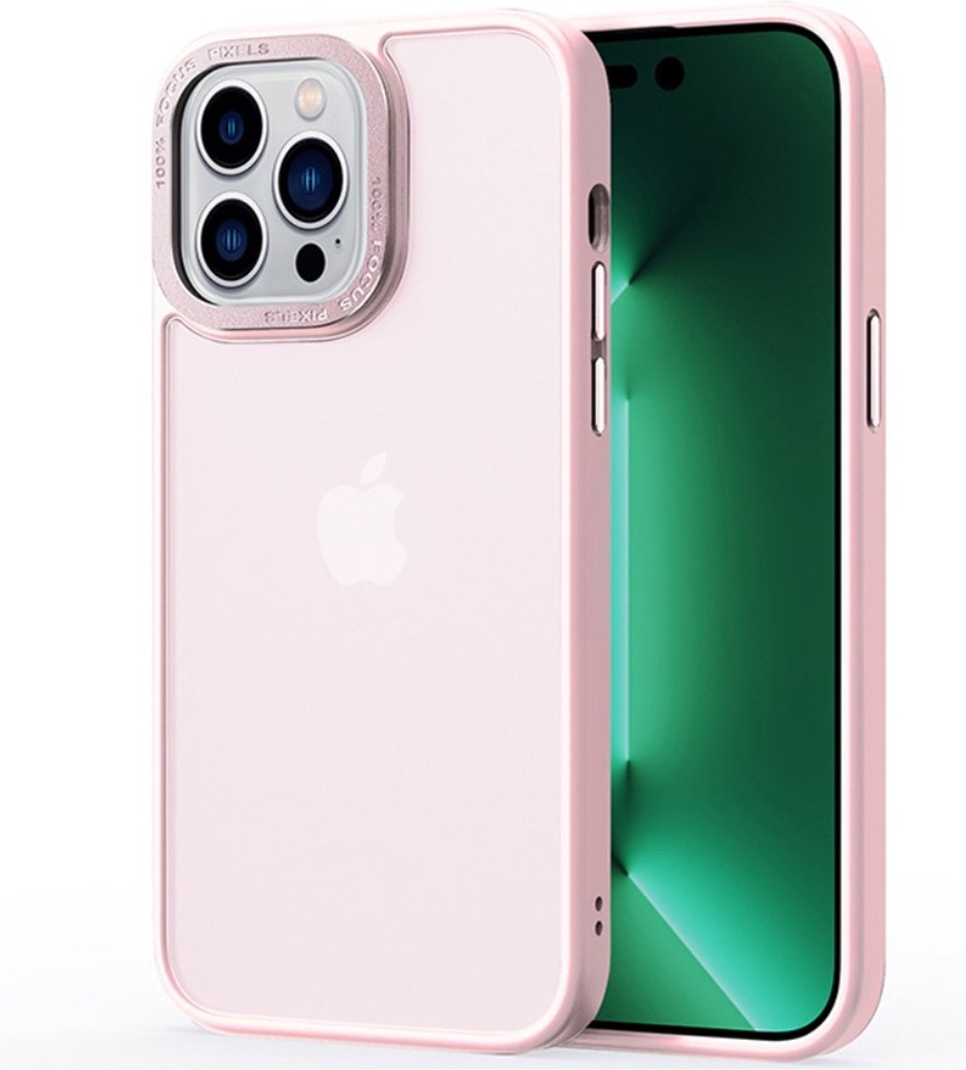 Lunso - Geschikt voor iPhone 15 - Back cover hoesje - Metalen ring Lichtroze