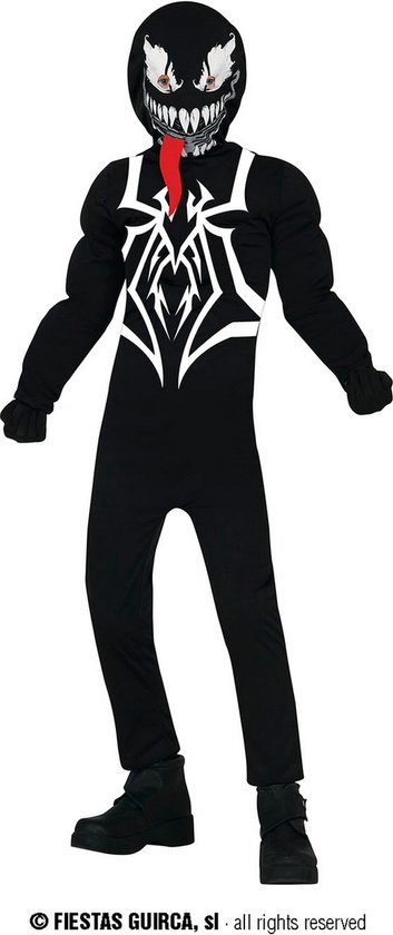 Guirca - Giftige Spinnenheld Venom Kind Kostuum - Zwart - jaar - Halloween - Verkleedkleding