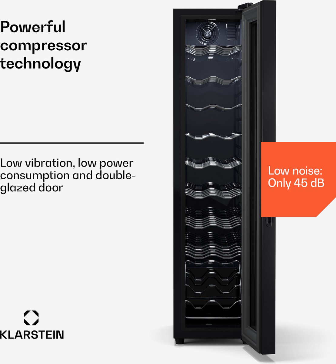 Klarstein Wijnkoelkast 50L Geruisloos met Glazen Deur - afbeelding 3
