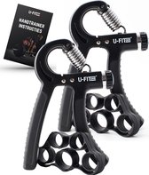 U Fit One 2 Stuks Handtrainer 10 tot 60kg - Verstelbare Handgrip - Handknijper - Vingertrainer - Onderarm Grip Trainer - Zwart - Inclusief Ebook