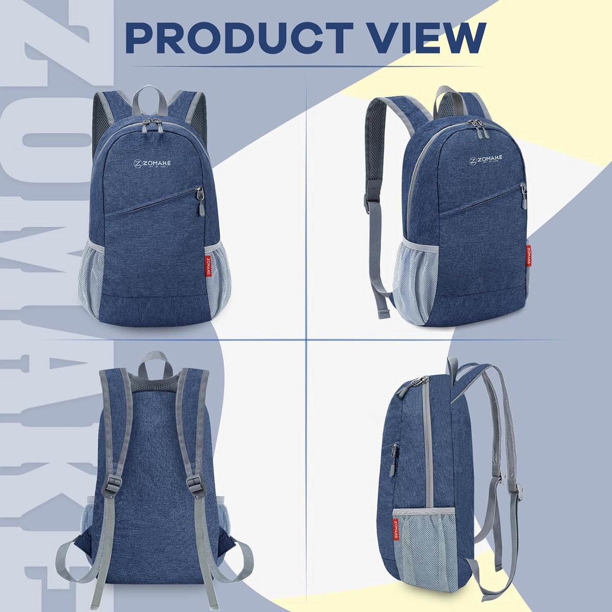 ZOMAKE Ultra Lichtgewicht Opvouwbare Rugzak 20L,Kleine Rugzak Waterdichte Wandelrugzak,Pakbare Rugzak voor Dames Heren,Outdoor Wandelen Camping Wandelen Reizen(Koningsblauw