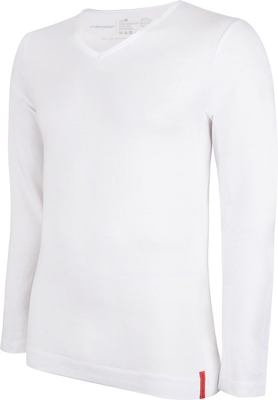 Undiemeister - T-shirt - T-shirt heren - Slim fit - Longsleeve - Gemaakt van Mellowood - V-Hals - Chalk White (wit) - Anti-transpirant - L