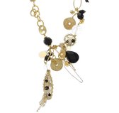 Collier Long Behave couleur Or avec divers pendentifs, pierres et ruban