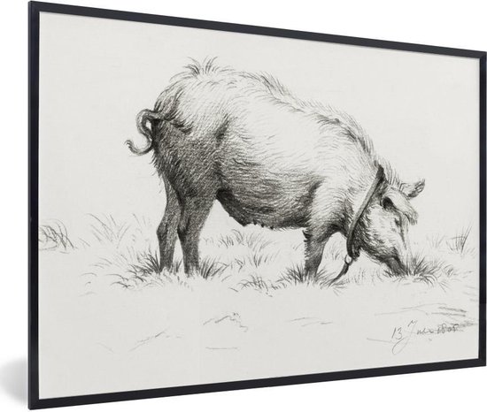 Poster - Staand varken in het gras - schilderij van Jean Bernard