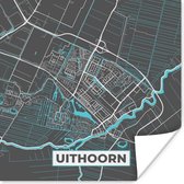 Affiche Carte - Uithoorn - Grijs - Blauw - 75x75 cm