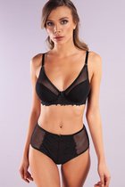 Gaspara Soft Padded Half Cup Tulle Plunge BH-Comfort Soft cup - ZWART - Maat 85C