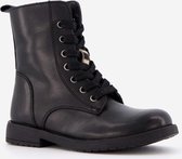 Groot leren meisjes veterboots met zebraprint - Zwart - Maat 24