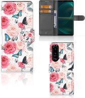 Smartphone Hoesje Sony Xperia 5III Flipcase Cadeautjes voor Moederdag Butterfly Roses