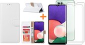 Samsung A22 5G hoesje bookcase Wit - Samsung Galaxy A22 5G hoesje portemonnee boek case - A22 book case hoes cover - Galaxyt A22 5G screenprotector / 2X tempered glass