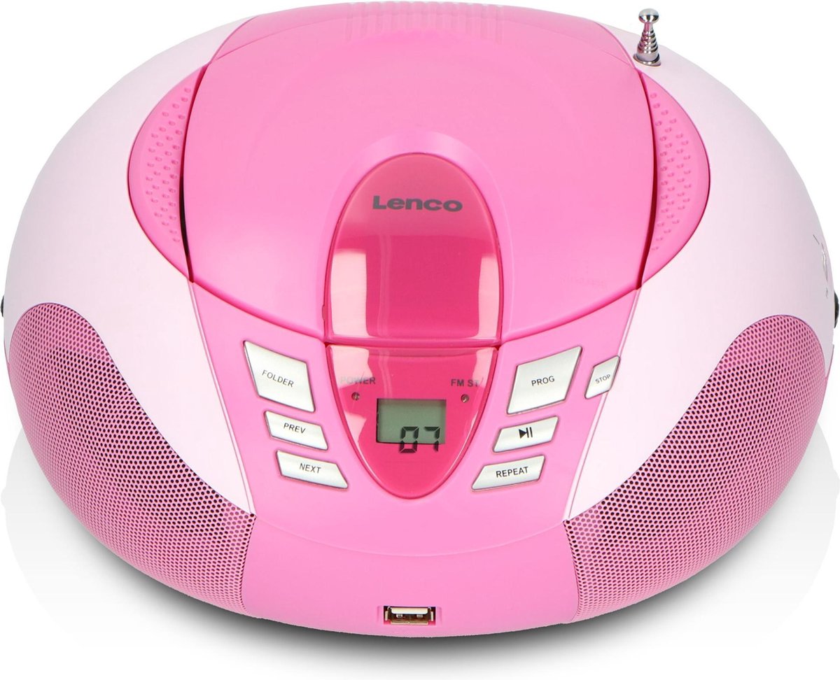 Lenco SCD-37 - Draagbare radio CD speler met MP3 optie en USB - Roze | bol