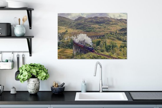 Canvas schilderij 90x60 cm - Wanddecoratie Trein - Stoom - Brug - Muurdecoratie woonkamer - Slaapkamer decoratie - Kamer accessoires - Schilderijen op canvas