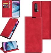 Voor OnePlus Nord CE 5G Retro-skin Business Magnetische Suction Leather Case met Houder & Kaartsleuven & Portemonnee (Rood)