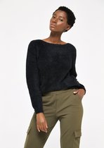 LOLALIZA Gebreide fluffy trui met rib - Zwart - Maat M