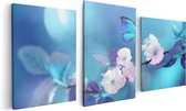 Artaza Toile Peinture Triptyque Papillon Bleu Par Une Bloem Rose - 120x60 - Photo Sur Toile - Impression Sur Toile