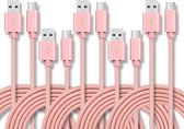 5 STKS USB naar USB-C / Type-C nylon gevlochten oplaadkabel voor gegevensoverdracht, kabellengte: 2 m (roze)