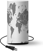 Lamp Grijze wereldkaart met een olifant - zwart wit - 33 cm hoog - Ø16 cm - Inclusief LED lamp