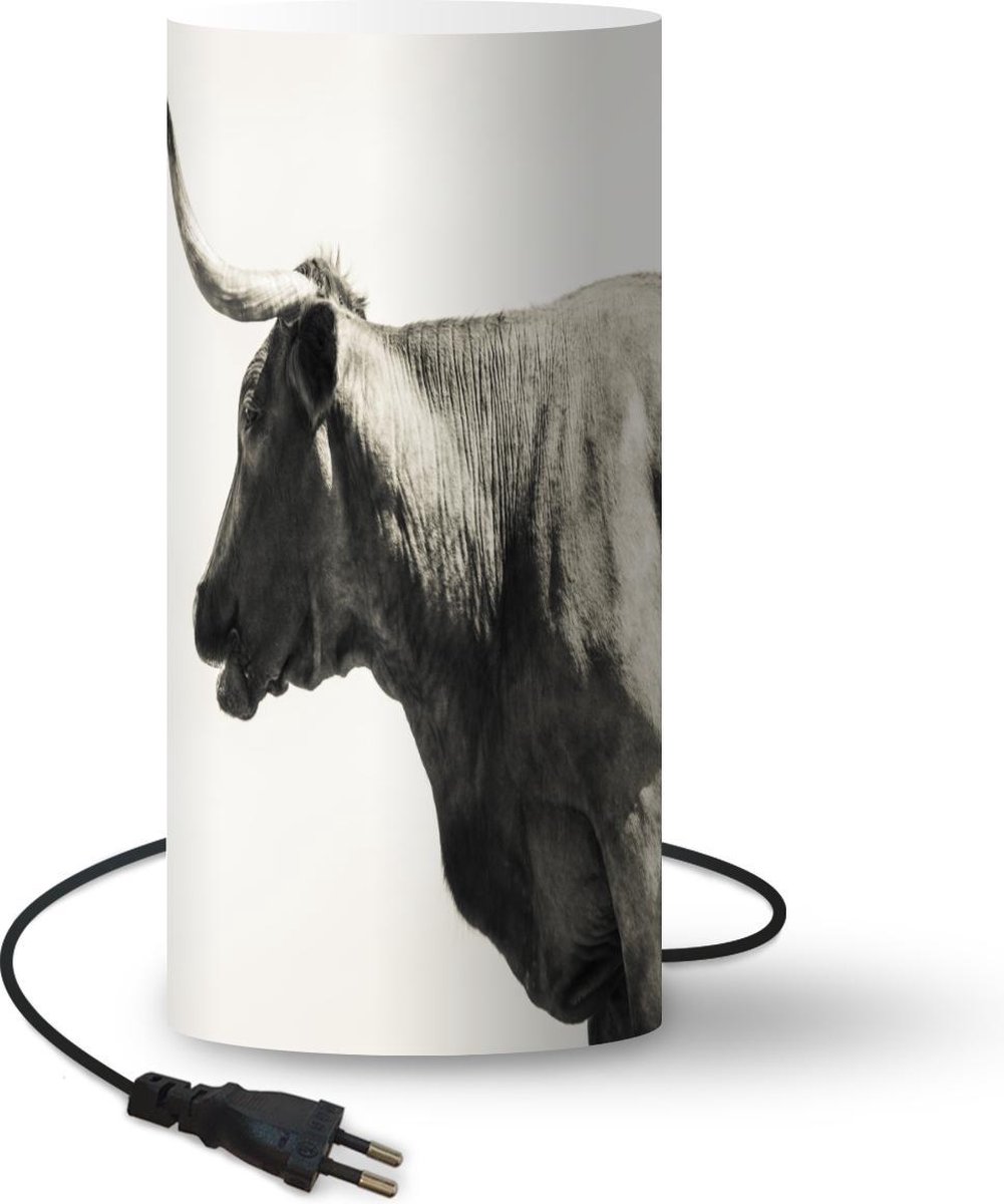 Lamp - Nachtlampje - Tafellamp slaapkamer - Zwart-wit beeld van een stier - 33 cm hoog - Ø15.9 cm - Inclusief LED lamp