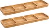 foto van 2x stuks bamboe houten serveerplankjes/borrelplankjes/sausplankjes/aperitief plankje 33 x 10 cm - Tapas/snacks/hapjes/saus plankjes