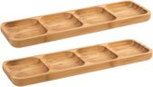2x stuks bamboe houten serveerplankjes/borrelplankjes/sausplankjes/aperitief plankje 33 x 10 cm - Tapas/snacks/hapjes/saus plankjes
