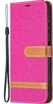 Hoesje geschikt voor iPhone 11 - Bookcase - Pasjeshouder - Portemonnee - Vintage - Stof - Kunstleer - Roze