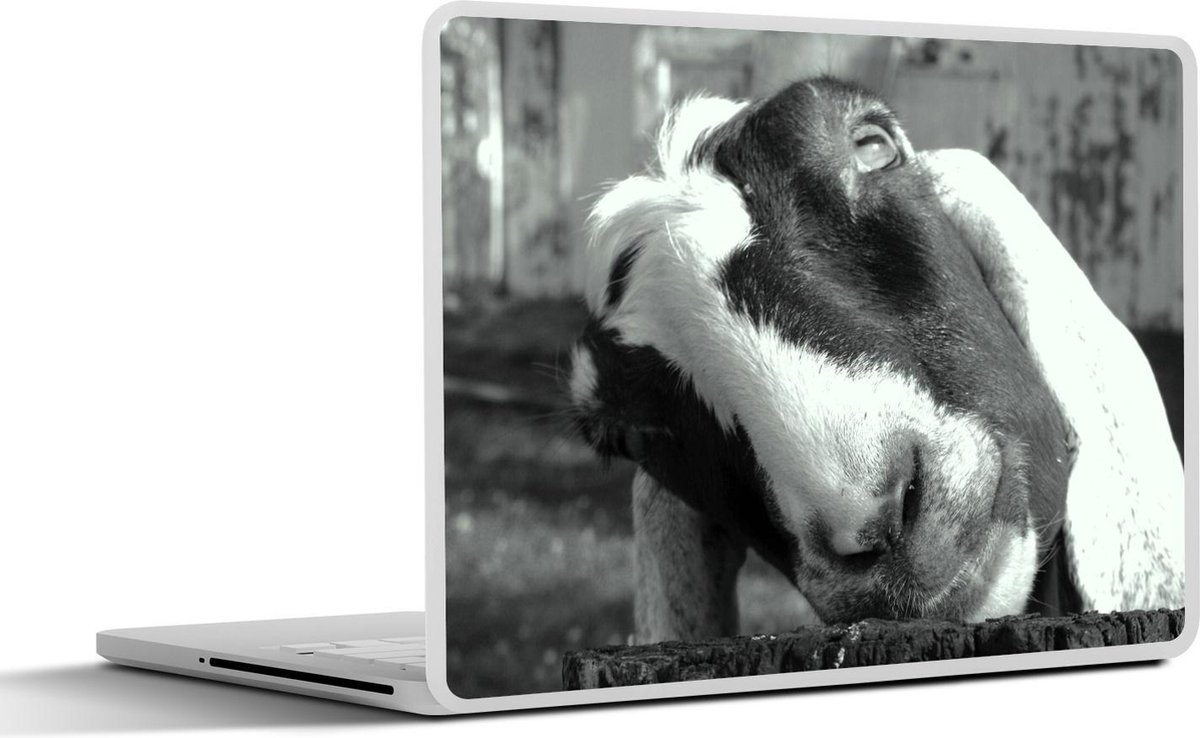 Afbeelding van product SleevesAndCases  Laptop sticker - 15.6 inch - Nieuwsgierige geit in zwart-wit
